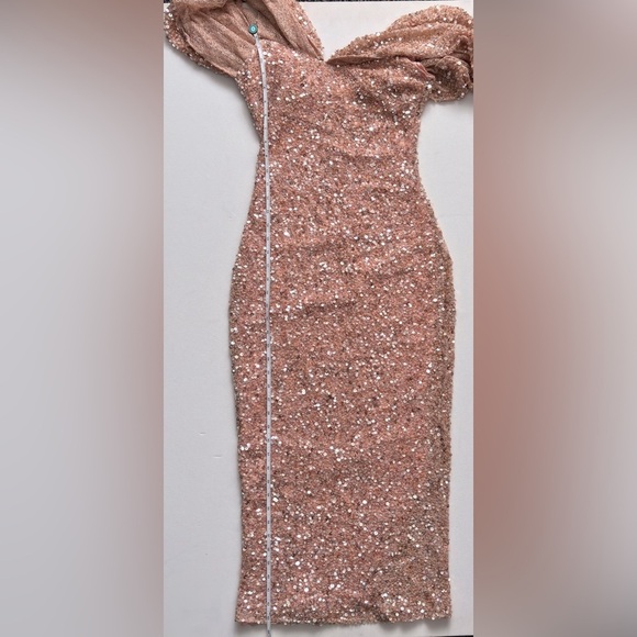 Badgley Mischka Off-the-Shoulder Sequin Dress Peony Pink size 0 gown wedding - Picture 9 of 16